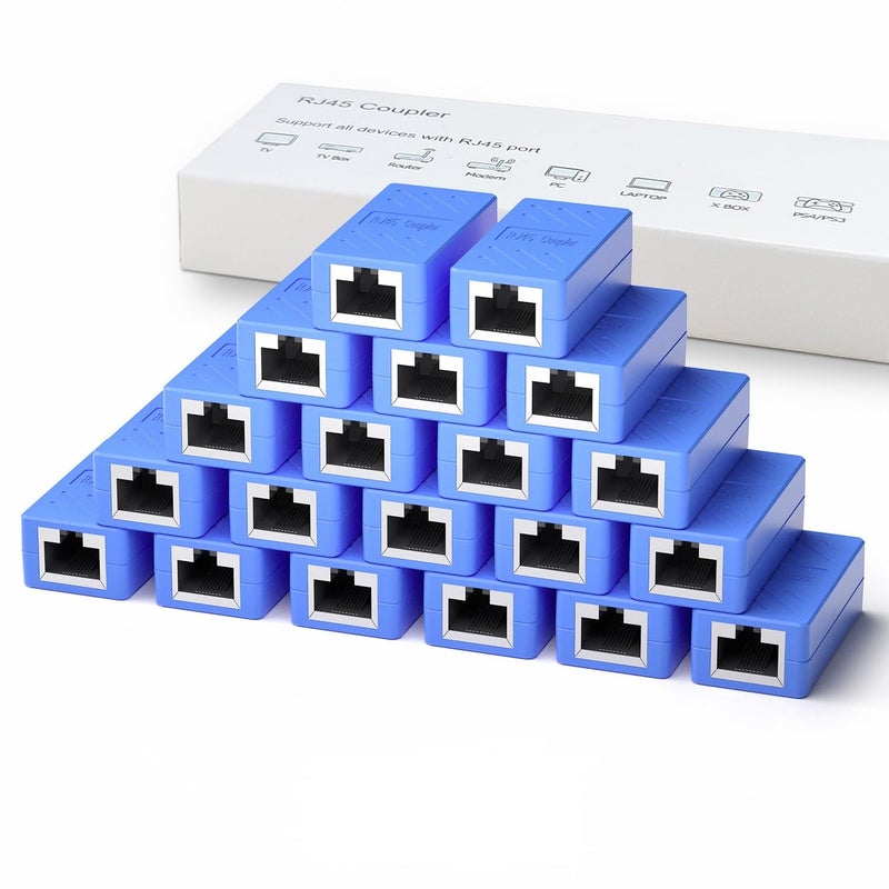 Dingsun RJ45 Coupler, Ethernet Extender for Cat7/Cat6/Cat5e/Cat5 Female to Female Ethernet Coupler Connector (20, Blue) - Image 1